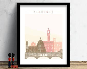 Florence Skyline Print, Watercolor Print, Firenze, Italy, Wall Art, Watercolor Art, City Poster, Cityscape, Home Decor PRINT #Summer Theme