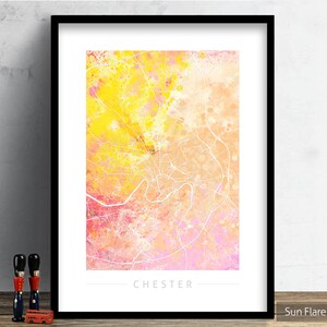 Mapa de Chester - Mapa de calles de la ciudad de Chester, Inglaterra - Impresión de arte Ilustración de acuarela Arte de pared Regalo de decoración del hogar - Impresión de la serie Nature