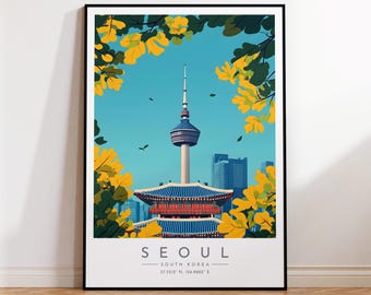 Seoul Travel Poster - South Korea, Seoul Travel Print, Home Decor, Print Framed or Canvas