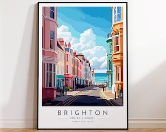 Brighton Travel Poster - England, Brighton Print, Home Decor, Print Framed or Canvas