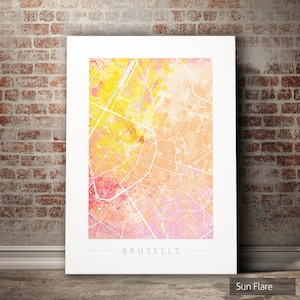 Carte de Bruxelles - plan des rues de la ville de Bruxelles, Belgique - impression d'art Illustration aquarelle Art mural décoration maison cadeau - impression série Nature