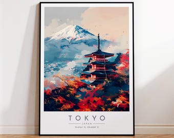 Tokyo Travel Poster - Japan, Tokyo Travel Print, Home Decor, Print Framed or Canvas