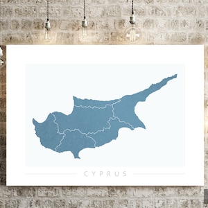 Kaart van Cyprus - landkaart van Cyprus - Art Print aquarel illustratie muur kunst woondecoratie cadeau - KLEURENPRINTS