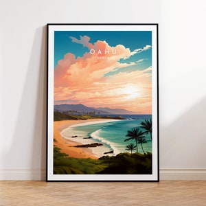 Impresión de viaje a Oahu: póster de Hawái, Oahu, decoración del hogar, impresión de regalo o lienzo