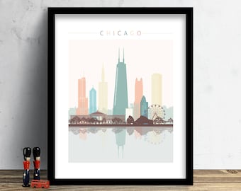 Chicago Skyline, Print, Watercolor Print, Wall Art, Illinois Skyline, Watercolor Art, City Poster, Cityscape, Home Decor, Gift PRINT