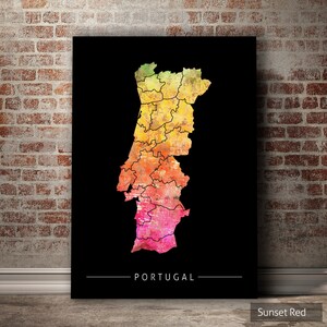 Portugal Map - Country Map of Portugal - Art Print Watercolor Illustration Wall Art Home Decor Gift - SUNSET SERIES PRINT