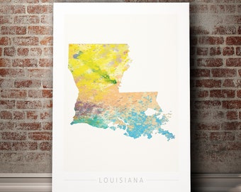 Louisiana Map - State Map of Louisiana - Art Print Watercolor Illustration Wall Art Home Decor Gift - NATURE PRINT