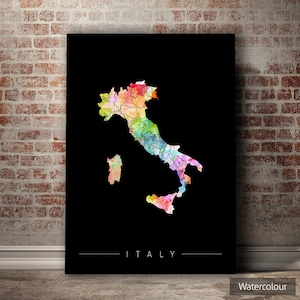 Italy Map - Country Map of Italy - Art Print Watercolor Illustration Wall Art Home Decor Gift - SUNSET SERIES PRINT