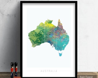 Australia Map - Country Map of Australia - Art Print Watercolor Illustration Wall Art Home Decor Gift  - NATURE SERIES PRINT