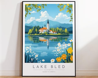 Bleder See Reise Poster - Slowenien, Bleder See Reisedruck, Wohnkultur, Druck gerahmt oder Leinwand