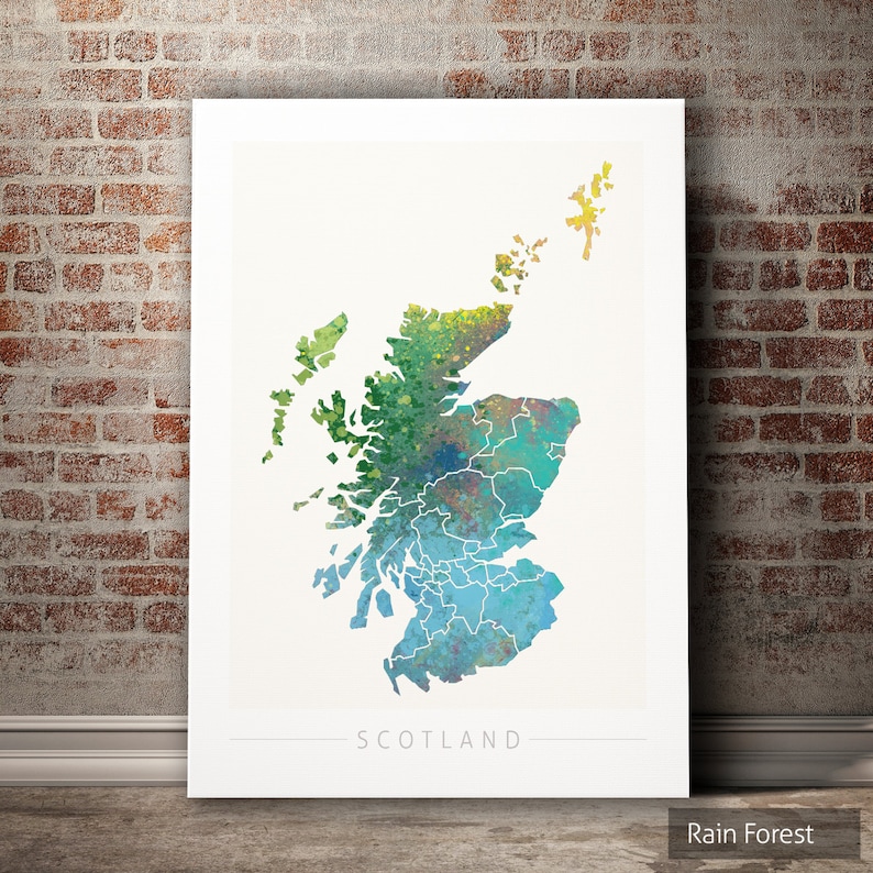 Scotland Map Country Map of Scotland Art Print Watercolor Etsy