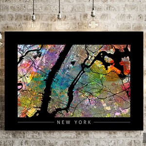 New York - Stadtplan von New York - Kunstdruck Aquarell Illustration Wandkunst Wohnkultur Geschenk - Sunset Series PRINT in SCHWARZ