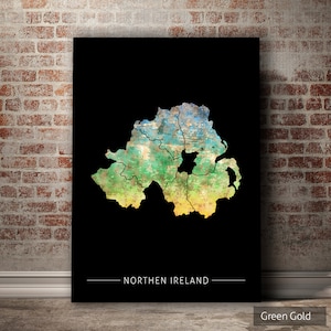 Nordirland Karte - Landkarte von Nordirland - Kunstdruck Aquarell Illustration Wand Kunst Wohnkultur Geschenk - SUNSET SERIE PRINT