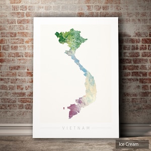 Mapa de Vietnam - Mapa del país de Vietnam - Impresión de arte Ilustración de acuarela Arte de pared Regalo de decoración del hogar - IMPRESIÓN DE SERIE NATURALEZA