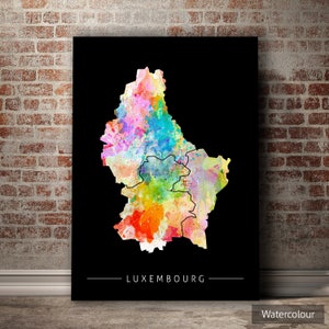 Luxembourg Map - Country Map of Luxembourg - Art Print Watercolor Illustration Wall Art Home Decor Gift - SUNSET SERIES PRINT