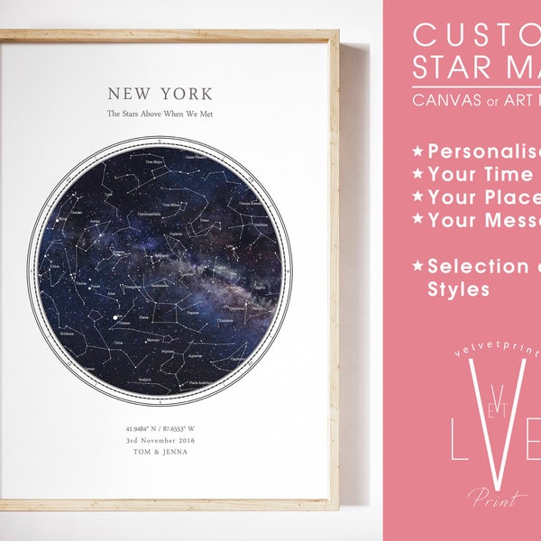 Custom Star Map Print - HDR WHITE CIRCULAR | Constellation Print, Night Sky Print | Wedding Gift  | Anniversary Gift for Men, Gift for Women