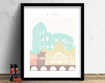 Rome Skyline, Print, Watercolor Print, Rome Wall Art, Watercolor Art, City Poster, Italy, Cityscape, Home Decor, Gift PRINT