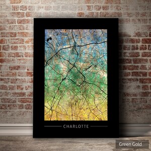 Charlotte-kaart - stratenplan stad, North Carolina - Art Print aquarel illustratie muur kunst Home decor cadeau - zonsondergang serie PRINT