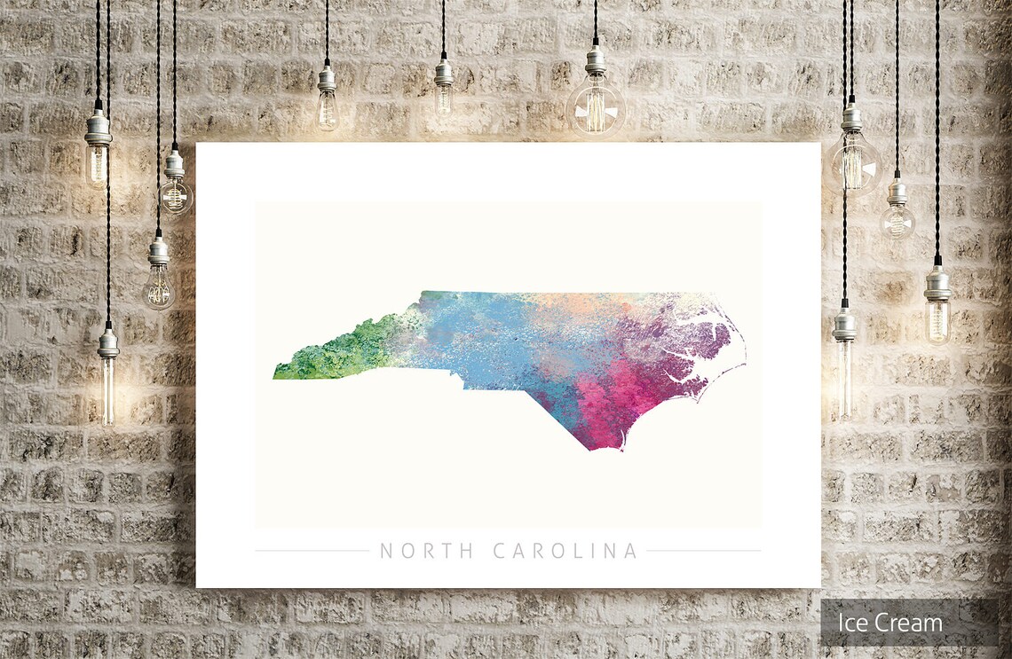 North Carolina Map State Map of North Carolina Art Print - Etsy