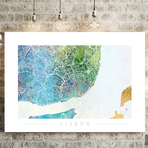 Mapa de Lisboa - Mapa de calles de la ciudad de Lisboa, Portugal - Impresión de arte Ilustración acuarela Arte de pared Regalo de decoración del hogar - Serie Naturaleza IMPRIMIR