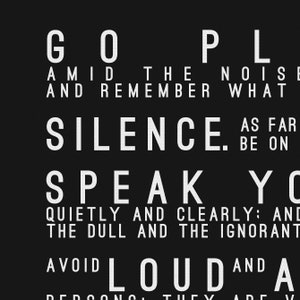 DESIDERATA Print | Go Placidly, Desiderata Poster, Max Ehrmann Poem, Inspirational Quotes, Motivational | INSPIRATIONAL Series CANVAS Wrap image 6