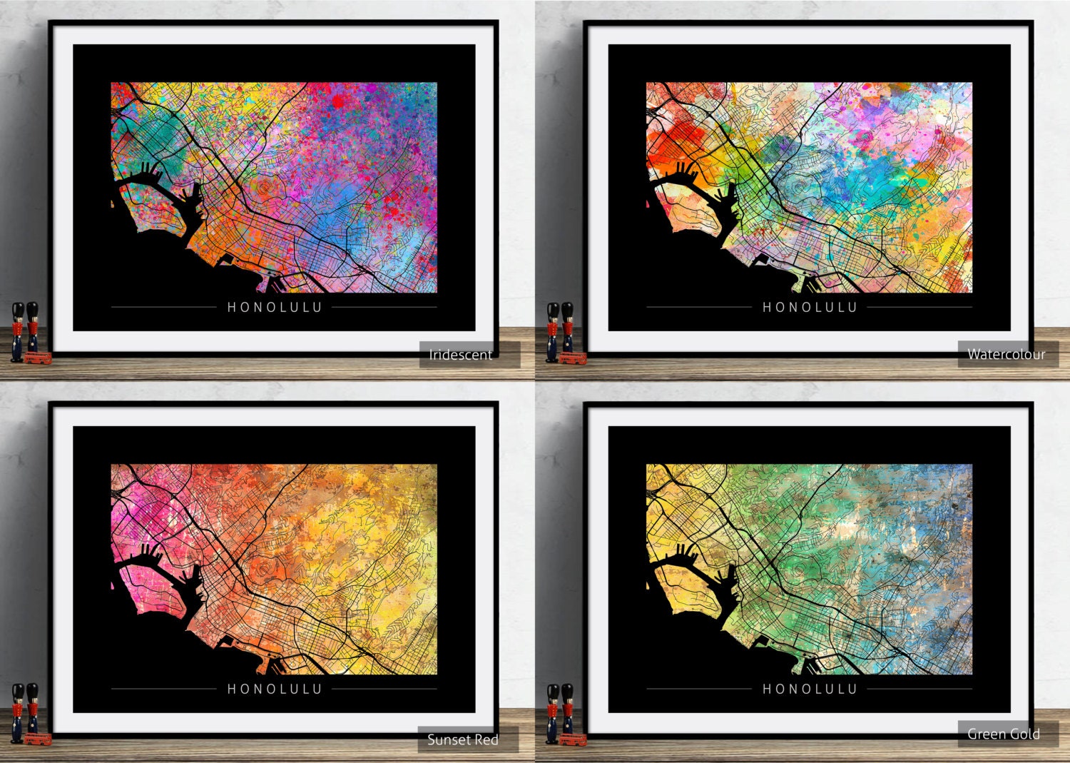 Honolulu Map - City Street Map of Honolulu, Hawaii, USA - Art Print ...