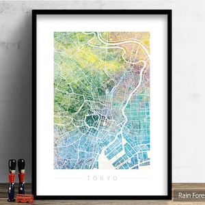 Mapa de Tokio - Mapa de calles de la ciudad de Tokio, Japón - Impresión de arte Ilustración de acuarela Arte de pared Regalo de decoración del hogar - Serie Naturaleza IMPRIMIR