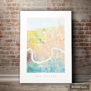 New Orleans Karte - Stadtplan von New Orleans, Louisiana - Kunstdruck Aquarell Wand Kunst Wohnkultur Geschenk - Nature Series PRINT