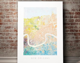 New Orleans Map - City Street Map of New Orleans, Louisiana - Art Print Watercolor Wall Art Home Decor Gift - Nature Series PRINT