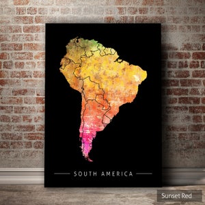 Südamerika Karte - Landkarte von Südamerika - Kunstdruck Aquarell Illustration Wand Kunst Wohnkultur Geschenk - Sunset Series PRINT