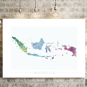 Mapa de Indonesia - Mapa del país de Indonesia - Impresión de arte Ilustración de acuarela Arte de pared Regalo de decoración del hogar - IMPRESIÓN DE SERIE NATURALEZA
