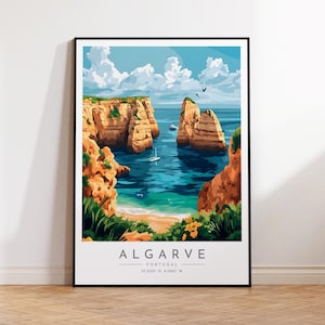 Algarve Travel Poster - Portugal, Algarve Travel Print, Home Decor, Print Framed or Canvas