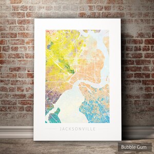 Jacksonville Map - Stadtplan, Straßen Karte, Florida - Kunstdruck Aquarell Illustration Wand Kunst Wohnkultur Geschenk - Nature Series PRINT
