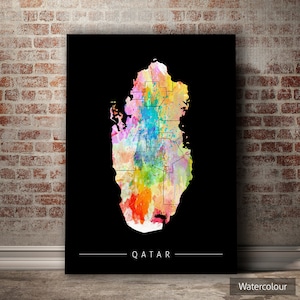 Qatar Map - Country Map of Qatar - Art Print Watercolor Illustration Wall Art Home Decor Gift - SUNSET SERIES PRINT