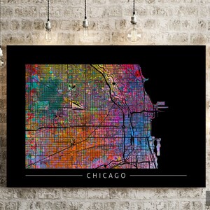 Chicago Map - Stadtplan von Chicago Illinois - Kunstdruck Aquarell Illustration Wandkunst Wohnkultur Geschenk - Sunset Series PRINT
