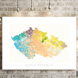 Mapa de la República Checa - Mapa del país de la República Checa - Impresión de arte Ilustración de acuarela Arte de pared Regalo de decoración del hogar - IMPRESIÓN DE SERIE NATURALEZA
