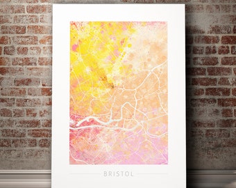 Bristol Map - City Street Map of Bristol, England - Art Print Watercolor Illustration Wall Art Home Decor Gift - Nature Series PRINT