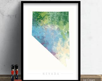 Nevada Map - State Map of Nevada - Art Print Watercolor Illustration Wall Art Home Decor Gift - NATURE PRINT