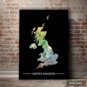 Großbritannien Karte - Landkarte von Großbritannien - Kunstdruck Aquarell Illustration Wand Kunst Wohnkultur Geschenk - SUNSET SERIE PRINT