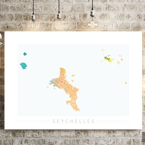 Seychellen Karte - Landkarte der Seychellen - Kunstdruck Aquarell Illustration Wand Kunst Wohnkultur Geschenk - NATURE SERIES PRINT