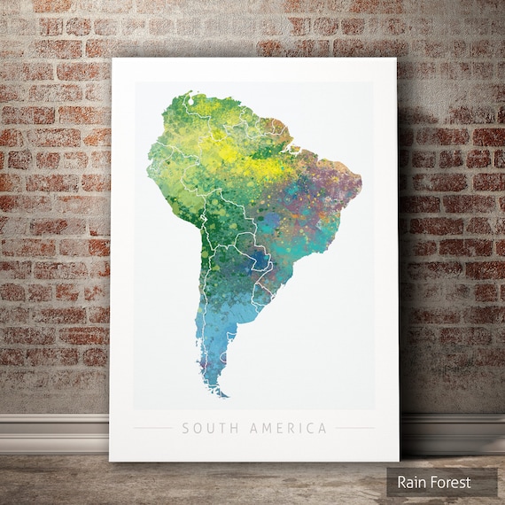 South America Map - Continental Map of South America - Art Print Watercolor Illustration Wall Art Home Decor Gift - Nature Series PRINT