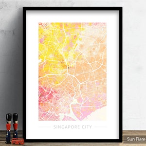 Mapa de la ciudad de Singapur - Mapa de la calle de la ciudad de la ciudad de Singapur, Singapur Arte Impresión Acuarela Pared Arte Decoración del Hogar Regalo - Serie Naturaleza IMPRIMIR