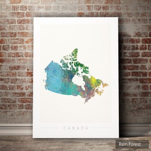 Kanada Karte - Landkarte von Kanada - Kunstdruck Aquarell Illustration Wand Kunst Wohnkultur Geschenk - NATURE SERIE PRINT