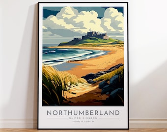 Northumberland Travel Poster - England, Northumberland Print, Home Decor, Print Framed or Canvas
