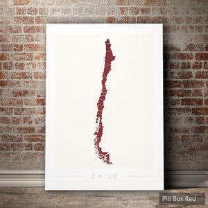 Carte du Chili - carte du pays du Chili - impression d'art illustration aquarelle art mural décoration cadeau - tirages couleur