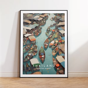 Thailand Markt Travel Print - Thailand, Schwimmender Markt Poster, Wohnkultur, Geschenk Druck oder Leinwand