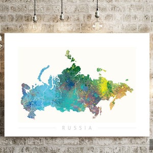 Mapa de Rusia - Mapa del país de Rusia - Impresión de arte Ilustración de acuarela Arte de pared Regalo de decoración del hogar - IMPRESIÓN DE SERIE NATURALEZA