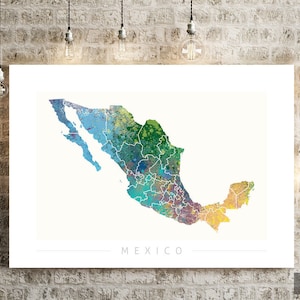 Mexiko Karte - Landkarte von Mexiko - Kunstdruck Aquarell Illustration Wand Kunst Wohnkultur Geschenk - NATURE SERIE PRINT