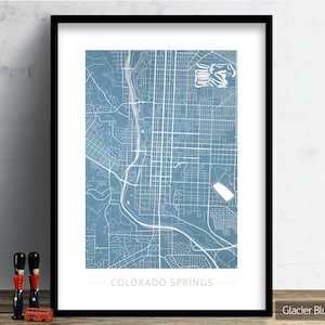 Carte de Colorado Springs - plan des rues de la ville de Colorado Springs, CO - impression d'art aquarelle, art mural, décoration d'intérieur cadeau - impression série couleur