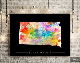 South Dakota Map - State Map of South Dakota - Art Print Watercolor Illustration Wall Art Home Decor Gift - SUNSET PRINT